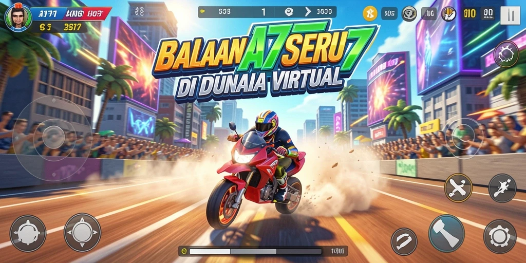 Screenshot menampilkan aksi balap yang intens di A7777.