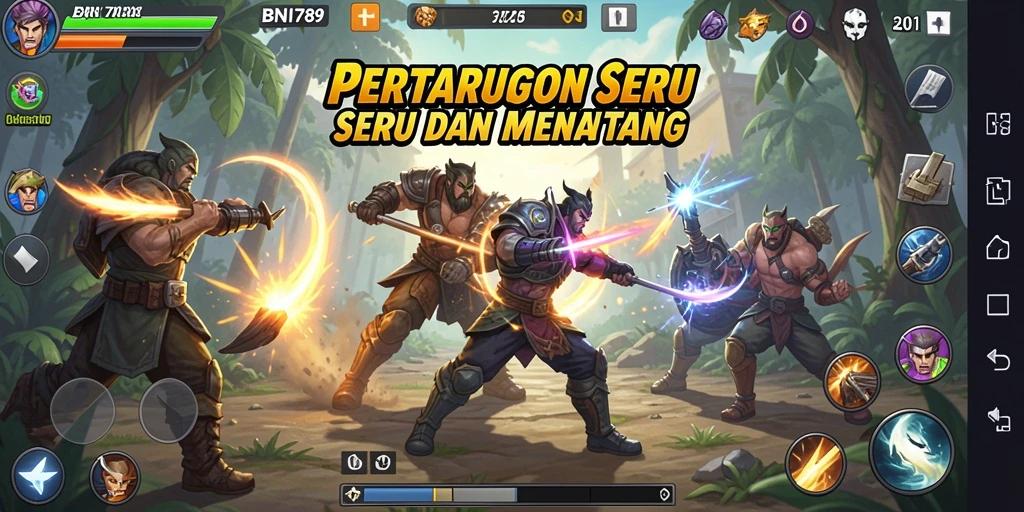 Tangkapan layar gameplay BNI789 dengan aksi pertarungan yang mendebarkan.