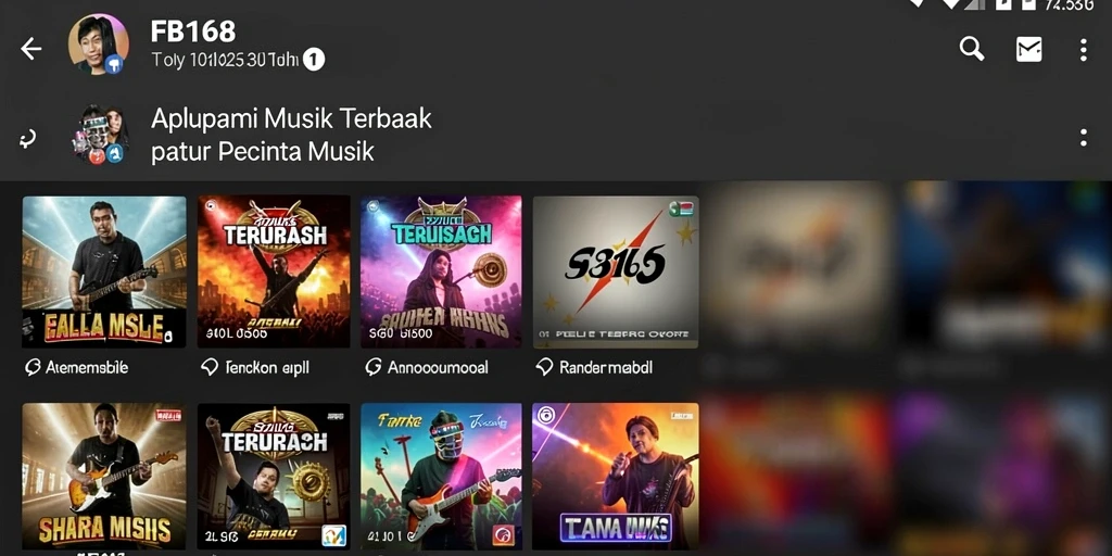 Screenshot FB168 menampilkan antarmuka aplikasi musik yang menarik.