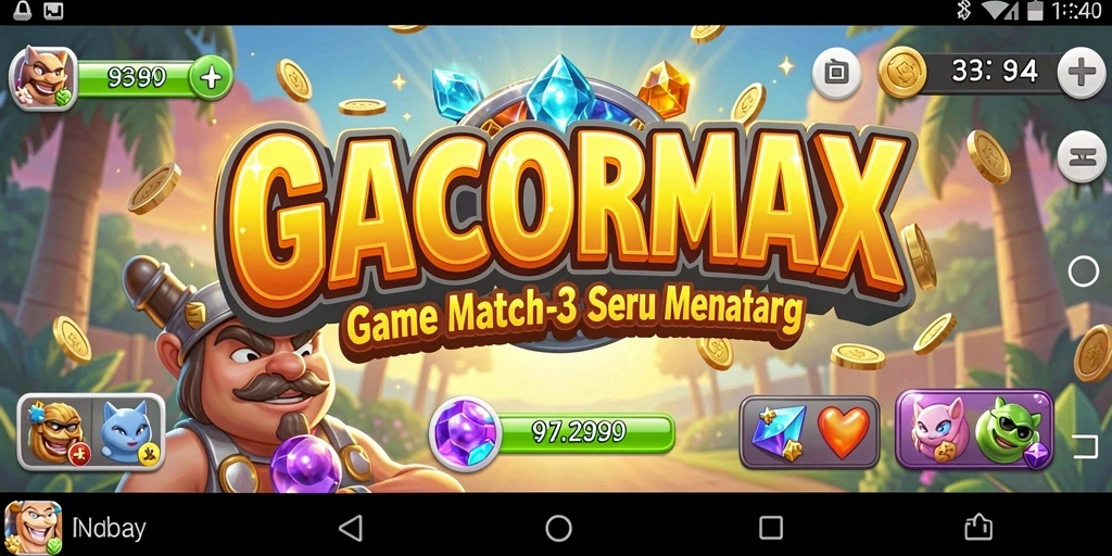 Screenshot GACORMAX menampilkan aksi permainan Match-3 yang intens.