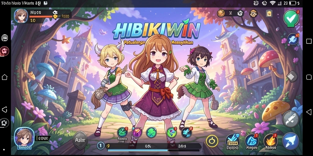Tampilan gameplay HIBIKIWIN yang penuh aksi dan karakter anime menakjubkan.