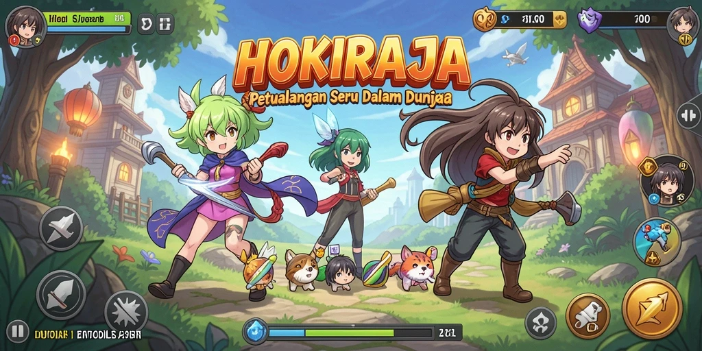 Screenshot HOKIRAJA menampilkan aksi karakter anime dalam pertarungan seru.
