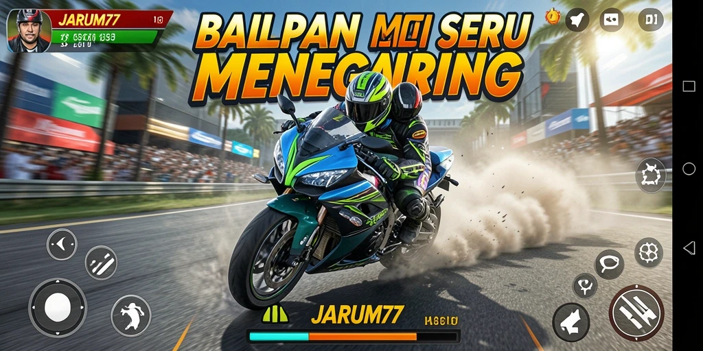Gameplay balapan motor yang cepat dan mendebarkan di JARUM77.