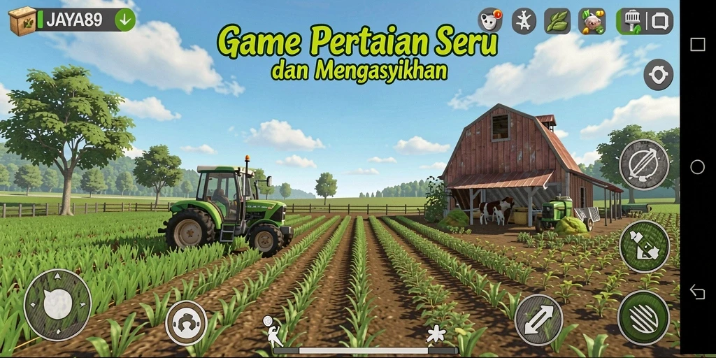 Screenshot gameplay <strong>JAYA89</strong> yang menunjukkan aktivitas bertani di ladang.