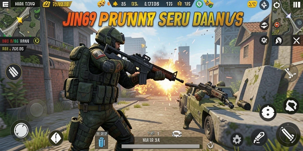 Tampilan gameplay seru dalam JIN69 dengan aksi tembak-menembak yang mendebarkan.