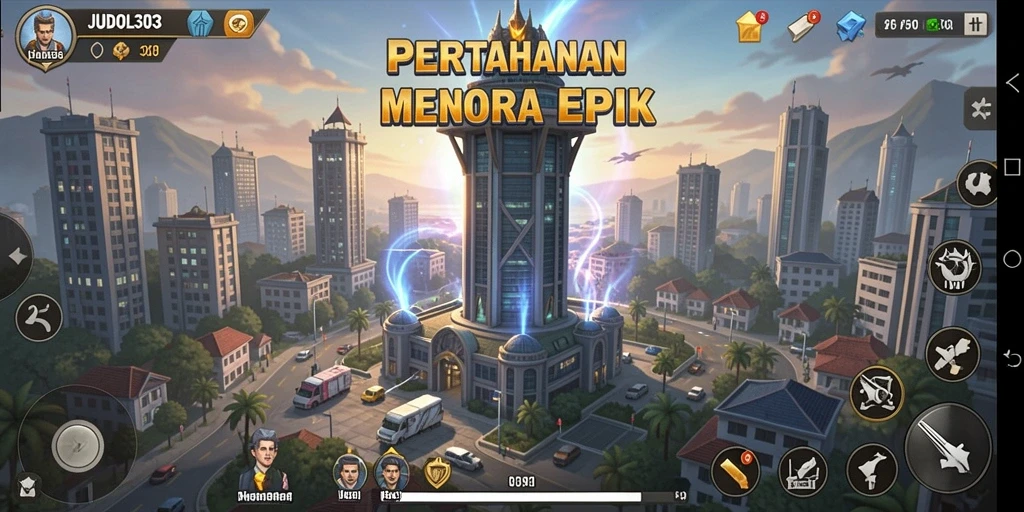 Screenshot gameplay JUDOL303 menampilkan aksi seru Tower Defense.