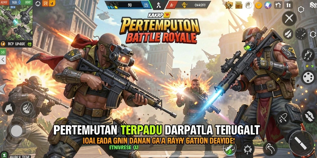 Screenshot utama KAKRP menampilkan aksi pertempuran di medan perang Battle Royale.