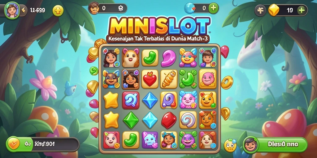 Tampilan gameplay <strong>MINISLOT</strong> yang cerah dan penuh warna.