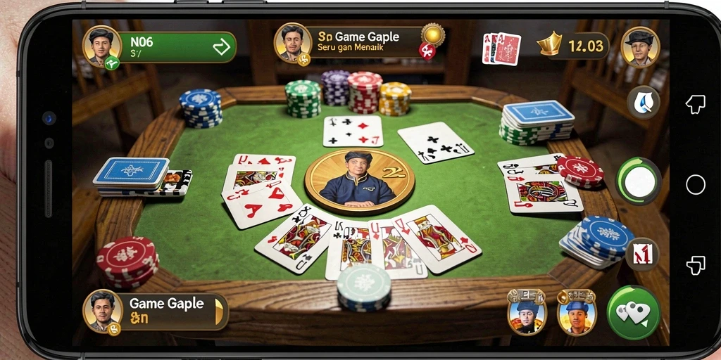 Tangkapan layar gameplay N06 menunjukkan kartu Gaple yang menarik.
