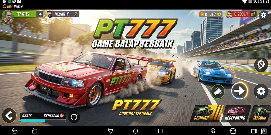 Tangkapan layar gameplay PT777 menampilkan aksi balap seru yang menggugah semangat.