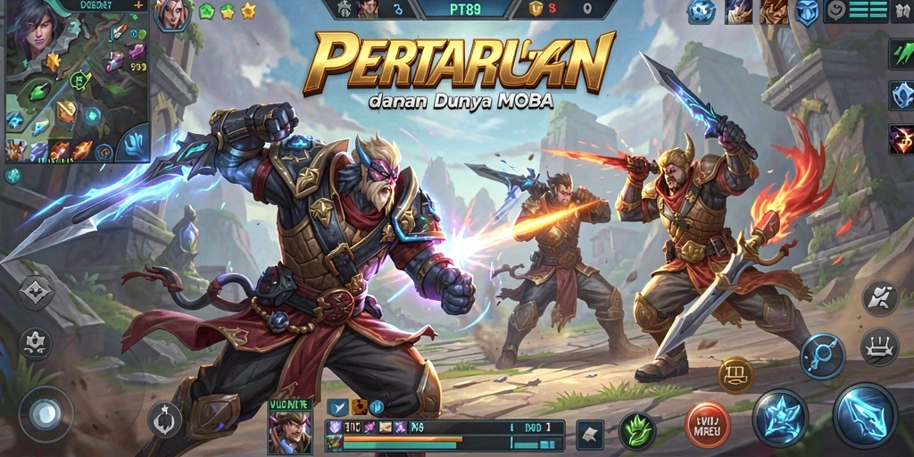 Tangkapan layar menunjukkan pertarungan intens dalam game MOBA.