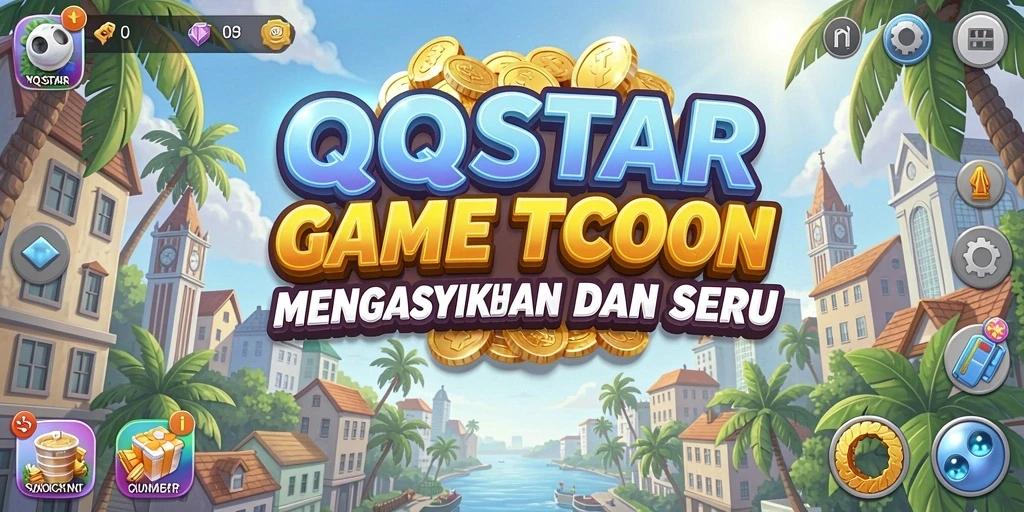 Tampilan gameplay QQSTAR menunjukkan aksi manajemen bisnis yang seru.