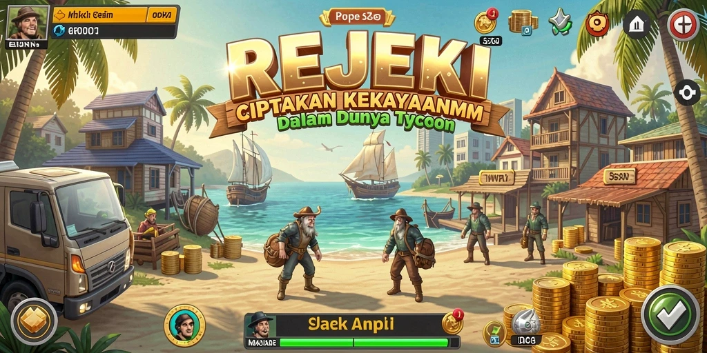 Tangkapan layar utama REJEKI menampilkan gameplay Tycoon yang menarik.
