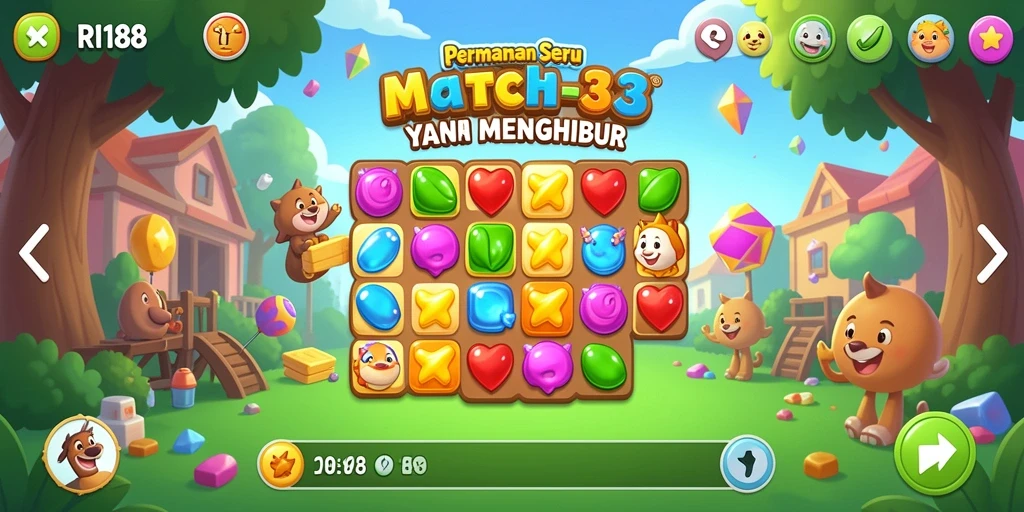 Tampilan menarik dari gameplay Match-3 di RI188 yang memikat.