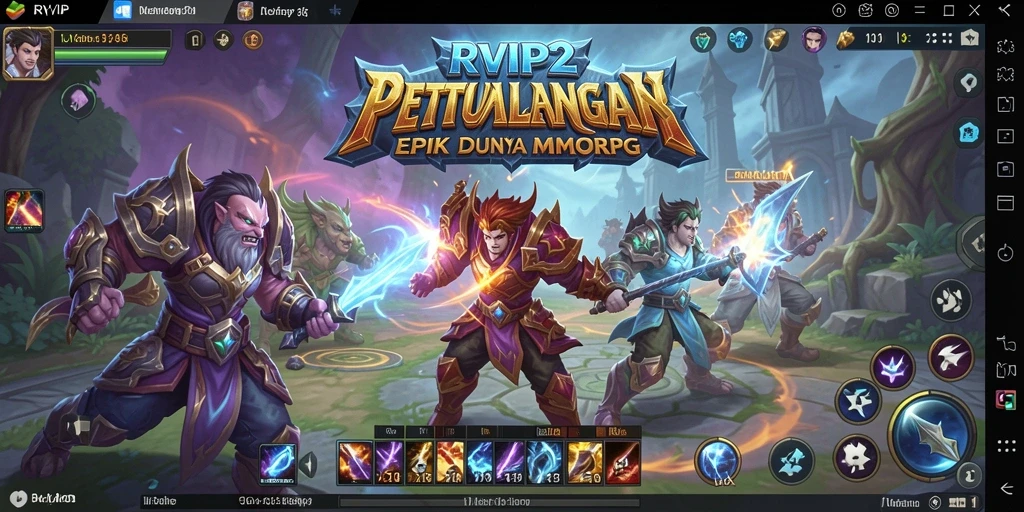 Screenshot gameplay RVIP2 menampilkan pertempuran epik dalam dunia MMORPG.