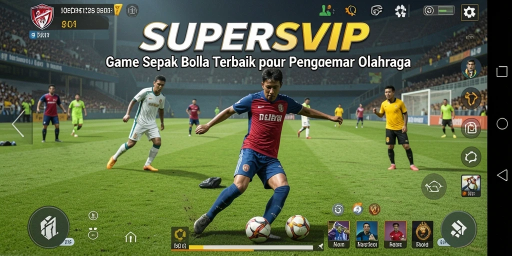 Tampilan gameplay menegangkan dari SUPERSVIP dengan aksi sepak bola nyata.