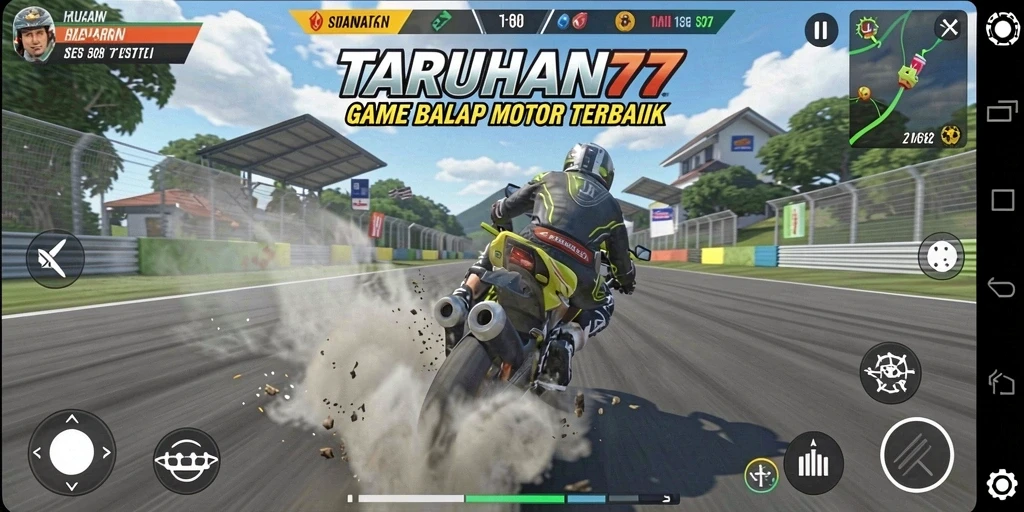 Tampilan gameplay seru dari TARUHAN77 saat balapan motor.