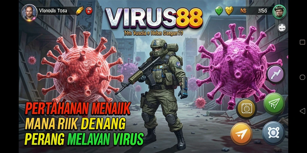 Gameplay seru di VIRUS88 yang menghadirkan pertahanan melawan virus.